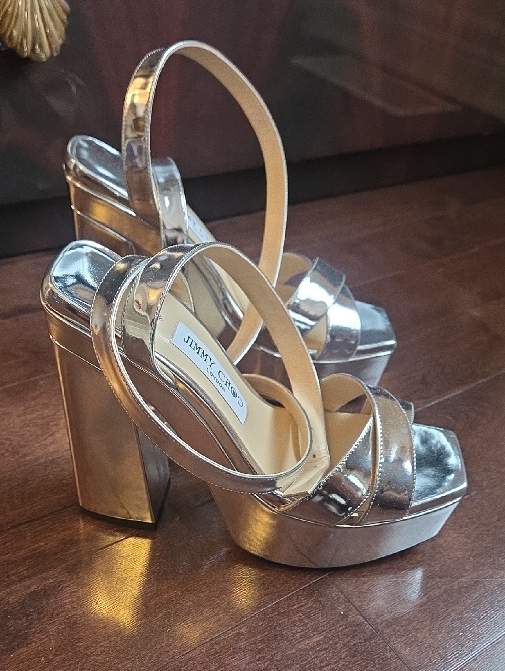 Jimmy Choo Metallic Silver Platform Slingback Sandals